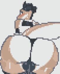 animated anthro ass backsack balls big_butt biped blush brown_body brown_tail bulge butt_focus clothed clothing crossdressing deathclaw digital_media_(artwork) fallout femboy genitals glistening glistening_butt glistening_thighs horn legwear maid_uniform male male_anthro microsoft nude omovowo oro97 panties panties_down partially_clothed pixel_(artwork) pixel_animation rear_view scales scalie short_playtime smile solo tail thigh_highs third-party_edit underwear underwear_down uniform