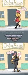 absurd_res anthro before_and_after beret black_nipples blonde_hair blue_eyes breast_expansion breasts canid canine canis chabble clothing dialogue domestic_dog expansion female forced forced_transformation frown fur furfrou generation_6_pokemon grey_body hair hat headgear headwear hi_res human human_to_anthro legwear mammal nintendo nipples nude nude_anthro nude_female offscreen_character outside pokemon pokemon_(species) pokemon_transformation serena_(pokemon) solo species_transformation thigh_highs transformation yellow_body yellow_fur
