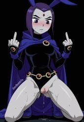 ai_generated bored_expression bunny_ears dc dc_comics dc_extended_universe dcau goth goth_girl gothic jeanbombila666 masturbation pussy_juice raven_(dc) raven_teen_titans teen_titans