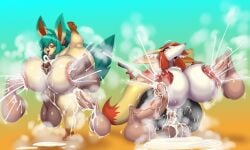 2025 2girls absurd_res ahe_gao areolae ber00 big_breasts braixen breasts breasts_bigger_than_head cum cum_in_breasts cum_inside cum_inside_breasts cum_inside_pussy cum_pool disembodied_penis eeveelution female fox gangbang green_hair hand_on_leg hands_behind_head high_resolution highres hourglass_figure huge_breasts human_male human_male_on_anthro_female lactating lactating_while_penetrated lactation large_breasts leafeon leg_lift looking_pleasured mammal nipple_fucking nude nude_female open_mouth orange_eyes paizuri pokemon pokemon_(species) red_eyes red_hair saliva sex shortstack steam steamy straight tail tongue tongue_out vaginal_penetration