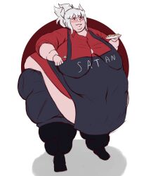 1girls apron bbw demon demon_girl demon_horns fat fat_female fat_fetish female helltaker horns lucifer_(helltaker) obese obese_female pivk00 white_hair