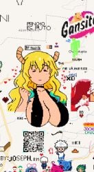 1girls 2boys among_us big_breasts blonde_female blonde_hair closed_eyes flag hanging_breasts heart horn horns hunter_x_hunter jujutsu_kaisen killua_zoldyck light-skinned_female light_skin lucoa miss_kobayashi's_dragon_maid pixel_art qr_code satoru_gojo spanish_text tagme white_hair wplace