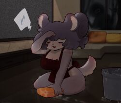 1girls 2025 anthro bonniblair chinchilla chinchillid cleaning cleaning_tool clothed clothing furry furry_female furry_only sia_(bonniblair) tagme