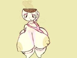 ballerina ballerina_cappuccina big_ass big_breasts breasts cup digital_media_(artwork) female halodouble hanging_breasts heavy_breasts hi_res italian_brainrot light_yellow_nipples nipples no_panties no_toes panting pink_dress_shirt pink_makeup pink_shirt pussy shirt_around_one_arm shirt_pull solo sweating tagme teacup thick_thighs tiktok white_body white_skin