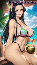 1girls 2025 ai_generated artist_name beach beach_chair beer_mug big_breasts big_chest bikini bird black_hair blue_sky breasts bug bust busty butterfly butterfly_hair_ornament chest cloud cloudy_sky cocktail coconut cup day demon_slayer drink drinking_glass drinking_straw electroworld female gradient_hair hair_ornament hi_res high_quality high_resolution highres horizon kimetsu_no_yaiba kochou_kanae large_breasts long_hair looking_at_viewer multicolored_hair navel ocean palm_tree patreon patreon_username plant potted_plant purple_eyes sky smile solo stable_diffusion summer sweat swimsuit table tree tropical_drink watermark wooden_table