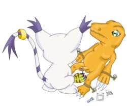 agumon bandai circumcision digimon dinosaur feline feline female gatomon iedasb male mammal sad