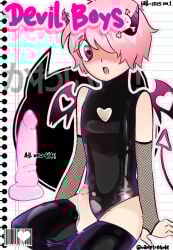 bodysuit boy cute_male devil devil_horns devil_tail dildo femboy femboy_only incubus latex magazine_cover pink_hair vamp1redude