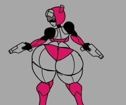 2025 animated ass big_butt black_body chompsky clothing crop_top digital_media_(artwork) female flat_colors grey_background grey_body gun handgun huge_butt humanoid hyper hyper_butt looking_back loop machine no_sound panties pink_body pistol pseudo_clothing ranged_weapon rear_view robot robot_girl robot_humanoid shaking_butt shirt short_playtime simple_background solo tagme topwear underwear video weapon wide_hips