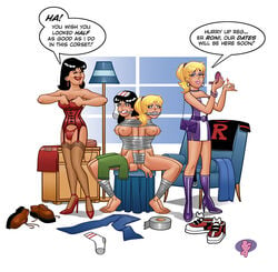 archie_andrews archie_comics bathgate21 betty_cooper blonde_hair bondage bulge crossdressing female femboy gag gagged human male nipples pale_skin reggie_mantle trap veronica_lodge