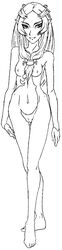 bcs breasts female female_only long_hair midna monochrome nintendo nipples nude pussy sketch solo straight_hair the_legend_of_zelda twili twili_midna twilight_princess