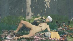 1girls 3d alcohol apex_legends asian asian_female athletic_female barefoot blender bottle breasts brown_eyes clothes_removed drinking drunk feet female female_focus female_only grass lying lying_on_back naked no_eyewear nude outside pussy respawn_entertainment shoes_removed short_hair socks_removed soles stripped_naked thighs tomboy valkyrie_(apex_legends) vulpeculy white_hair