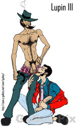 2boys armpit_hair arsene_lupin_iii blowjob boxers chest_hair daisuke_jigen facial_hair gay guboy hairy hairy_arms human human_only licking_penis lupin_iii male male/male male_on_male male_only masturbation multiple_boys oral partially_clothed penis pubic_hair sideburns testicles yaoi