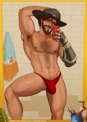 bara bara_tiddies bara_tits barazoku bathing_suit boy bulge cole_cassidy daddy dilf garbancobean gay hairy_armpits hairy_arms hairy_chest hairy_legs hairy_male himbo homosexual homosexual_male male male_focus male_only mirror_reflection mirror_selfie no_visible_genitalia overwatch overwatch_2 posing selfie speedo