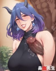 1boy 1girls absurdly_large_cock ai_generated armpit armpit_sex black_shirt breasts dark-skinned_male demon_girl hanajisensei horn huge_breasts huge_cock kinsou_no_vermeil large_breasts licking mature mature_female milf nipples penis purple_hair red_eyes shirt_lift sleeveless succubus sweat turtleneck vermeil vermeil_(kinsou_no_vermeil) vermeil_in_gold 鼻血先生