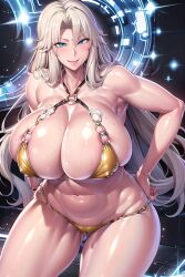 ai_generated big_breasts blonde_hair blue_eyes blush breasts eliza_perlman eyebrows female female_focus female_only hips huge_breasts kangoku_academia kangoku_senkan large_breasts light-skinned_female light_skin lilith-soft long_hair looking_at_viewer milf nipples nipples_visible_through_clothing pose posing slutty_outfit smile smiling_at_viewer space stable_diffusion sweat swimsuit thick_thighs thighs voluptuous voluptuous_female wife
