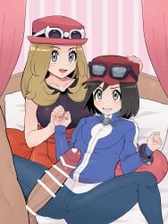 1girls 2boys calem_(pokemon) female_supporting_yaoi femboy gay pokemon pokemon_xy sana_(37pisana) serena_(pokemon) yaoi