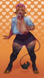 clothes_pull female necozuki sagging_breasts satyr tail thefocuswobbler tongue_out