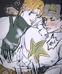 2boys blush closed_eyes clothed_sex dilf dio_brando gay jojo's_bizarre_adventure jotaro_kujo looking_pleasured male male/male male_only stone_ocean yaoi