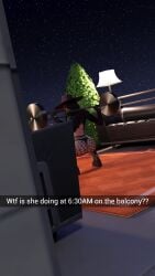 balcony city dialogue executeone exercise fat_ass fishnets fortnite goth_girl night_sky phaedra_(fortnite) squatting training voyeur