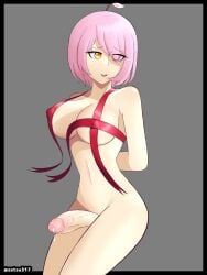 1dickgirl areolae artist_signature big_ass big_breasts big_dick big_penis breasts curvilinear dickgirl erection futa_only futanari gift_wrapped gynomorph happy human light-skinned_futanari light_skin miilalansfw nipples no_sex nude only_female original_character penis pink_hair plant_girl sakura_tree satsu317 semi_nude short_hair simple_background solo solo_futa standing unknown_artist white_body yellow_eyes