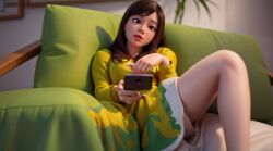 ai_generated asian_female brown_hair_female erena_yamamoto green_sofa tagme