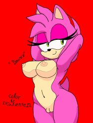 1female 1girls amy_rose breasts colored completely_nude completely_nude_female female_furry furry furry_female hedgehog mobian_(species) naked naked_female nude nude_female nudity pink_skin pussy red_background sonic_(series) vagina