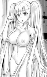 breasts covered_pussy holding holding_towel large_breasts lowres nipples no_bra no_choker no_headwear non-web_source pink_hair surprised towel