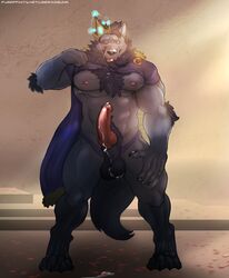 anthro balls big_penis cum fur furry k0suna lordwolfie male male_only muscles penis pose solo