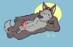 anthro chip_the_wolf color erection fur furry grey_fur krunch34 lying male male_only penis solo tagme wolf