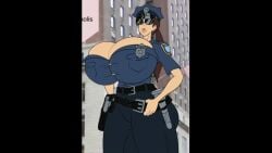 1girls animated big_breasts big_lips bouncing_breasts breasts huge_breasts jasmine_juggs massive_breasts officer police policewoman thick_thighs