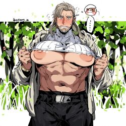 abs ai ai_generated bara bara_tiddies bara_tits big_chest big_nipples big_pecs blonde_hair male male_only male_with_breasts muushya puffy_nipples