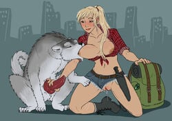 1animal 1boy 1girls age_difference areola backpack bag belt big_penis blonde blonde_hair blush boots breast_sucking breastfeeding breasts brown_eyes canine canine_penis dark_nipples dontfapgirl erection female female_on_feral feral feral_on_female feral_on_human hair handjob happy_ending human human_on_feral incest interspecies kneeling knife knot large_breasts long_hair male mammal mother mother_and_son navel nipples older_female penis ponytail post-apocalyptic precum pussy pussy_juice saliva shirt shorts smile son straight tied_hair weapon wolf younger_feral younger_male zoophilia