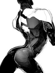 1boy arched_back ass black_and_white fully_clothed male male_only marvel masculine miguel_o'hara monochrome solo solo_male spider-man:_across_the_spider-verse tagme