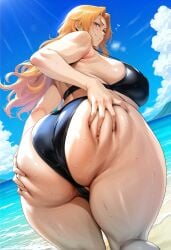 1girls ai_generated ass ass_focus ass_grab beach big_ass big_breasts bikini bikini_bottom bikini_top black_bikini bleach bracelet breasts commentary dat_ass female female_only from_behind gigantic_breasts grabbing grabbing_ass grabbing_own_ass hanging_breasts huge_ass huge_breasts large_breasts lewisai long_hair looking_at_viewer matsumoto_rangiku midriff nai_diffusion outdoors patreon_username presenting presenting_ass revealing_swimsuit seaside skimpy skimpy_bikini sky sky_background solo solo_focus stable_diffusion swimsuit thick_ass thick_thighs thighs viewed_from_behind voluptuous voluptuous_female watermark wavy_hair web_address wet wet_skin wide_hips