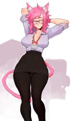 1girls 2023 arms_behind_head cat_ears cat_tail catgirl female female_only glasses kollerss kollie_(kollerss) looking_at_viewer maiz-ken office_lady pantyhose pink_eyes pink_hair shirt skirt smiling smiling_at_viewer solo tail wink winking_at_viewer