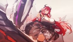 1girls arknights big_breasts breasts female_only light-skinned_female melon22 purple_eyes red_hair surtr_(arknights) tagme thick_thighs voluptuous