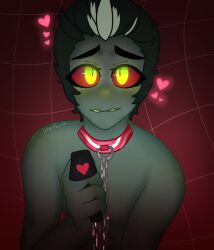 bedroom_eyes blush collar flustered green_skin hazbin_hotel leash looking_at_viewer male/female male_focus male_only red_eyes seviathan_von_eldritch solo_focus solo_male