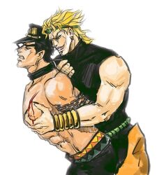 2boys black_hair black_hair_bottom blonde_hair blonde_hair_on_black_hair blonde_hair_top dio_brando dominant_male domination gay jojo's_bizarre_adventure jotaro_kujo light_hair_on_dark_hair male male/male male_only maxkennedy muscular_male rape stardust_crusaders submissive_male yaoi