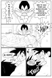 big_penis blush boner caught_in_the_act crossed_arms dragon_ball dragon_ball_z erection gay incest male male_only monochrome niumek_kun raditz saiyan saiyan_tail sex son_goku speech_bubble tail vegeta