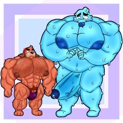 big_muscles big_pecs brawl_stars cocokun! colonel_ruffs gay hairy male_only muscles ruffs slime_monster solo_male squeak_(brawl_stars)