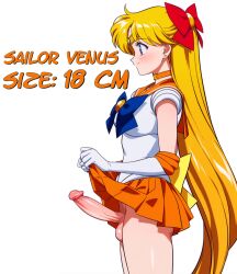 1futa ai_generated balls bishoujo_senshi_sailor_moon blonde_hair blue_eyes bow clothed clothing dickgirl english_text erect_penis erection futa_only futanari intersex kame_g large_penis long_hair long_penis minako_aino penis sailor_venus scrotum skirt small_breasts solo_futa testicles text uncensored veiny_penis