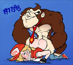 1girls ahe_gao ape ass blonde_hair blue_eyes blush breast_press canon_genderswap clothed clothed_sex crossover cum cum_inside doggy_style donkey_kong drool fatal_fury female female_terry from_behind fucked_silly genderswap_(mtf) hat human interspecies king_of_fighters mind_break nintendo pants_down primate rule_63 sex smile sparrow_(artist) straight super_smash_bros. terry_bogard tie top-down_bottom-up weird_crossover zoophilia