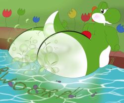 anthro big_ass big_butt blush bubbly_fart dead_fish dinosaur fart fart_bubbles mario_(series) nintendo nintendo_switch scalie snes tail yoshi yoshi's_island