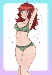 1girls amber_cassidy danganronpa fanganronpa female_only green_eyes project:_eden's_garden raydeluxxxe red_hair underwear_only