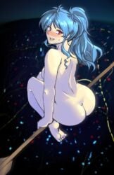 1girls ass big_ass blue_hair botan breasts broomstick female female_only large_breasts long_hair nude oar pale-skinned_female pale_skin riding shinigami shounen_jump sitting solo tagme tridisart wide_hips yu_yu_hakusho