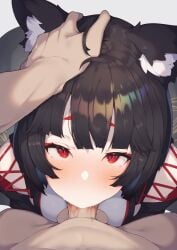 ai_generated animal_ears blush fellatio female hand_on_head looking_at_viewer looking_up male oral_penetration yamashiro_(azur_lane)