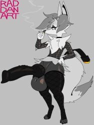 absurd_res animal_genitalia animal_penis anthro balls big_balls big_penis black_penis braixen cable canine_genitalia canine_penis choker cigarette cigarette_smoke clothing fishnet_clothing fishnet_legwear fishnet_topwear generation_6_pokemon genitals grey_body hi_res huge_balls huge_cock jewelry legwear male necklace nintendo penis pokemon pokemon_(species) rad-dan-art smoke smoking smoking_cigarette solo topwear vein veiny_penis