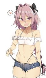 1boy astolfo_(fate) cute denim_shorts fate_(series) femboy nabibutter trap twink