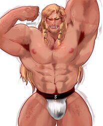 armpit armpit_hair arms_behind_head balls bara barayot body_hair bulge facial_hair flaccid flexing hands_behind_head jockstrap jockstrap_only long_hair male male_only marvel marvel_comics muscles muscular penis sabretooth solo solo_male victor_creed x-men