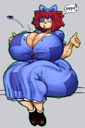 big_ass big_breasts blue_dress bow breasts button_eye button_pop button_popping buttons cleavage dress female female_only popped_button ragatha ragatha_(the_amazing_digital_circus) red_hair sinisterbart_(artist) solo solo_focus the_amazing_digital_circus thick_thighs thighs verybadbart verybadbart_(artist) wardrobe_malfunction